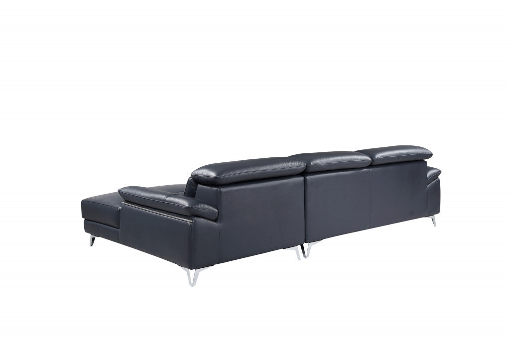 Navy Blue Italian Leather L Shaped Two Piece Sofa and Chaise Sectional