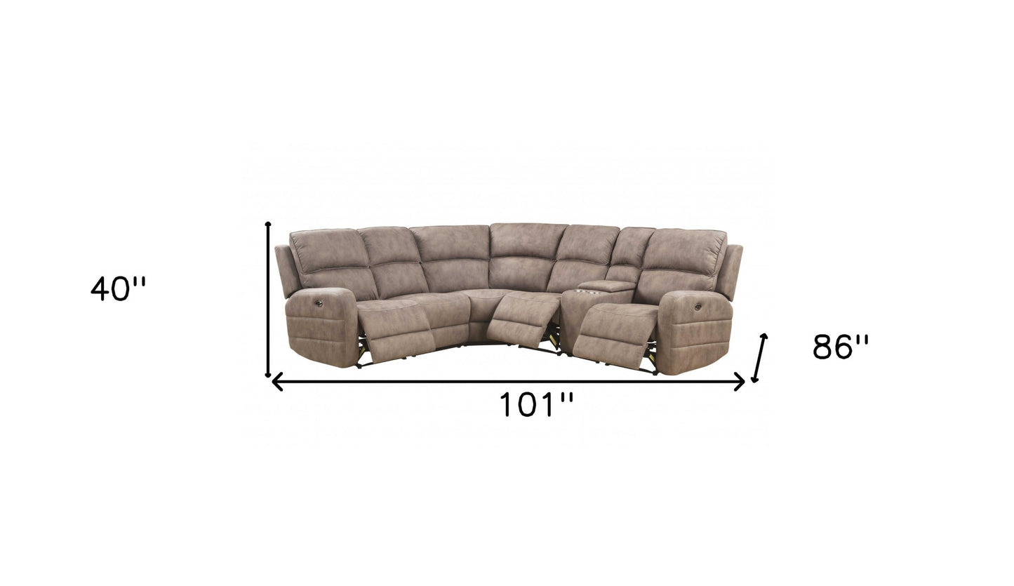 Brown Top Grain Leather Power Reclining L Shaped Six Piece Corner Sectional With Console