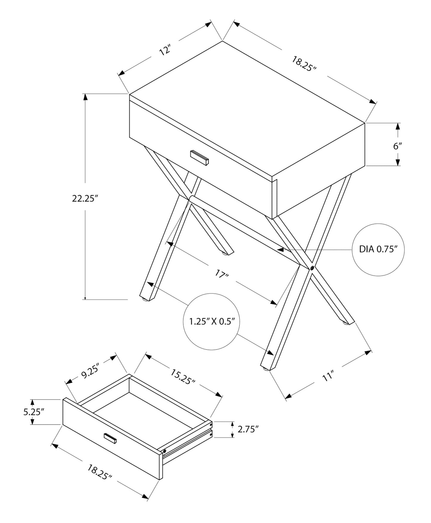 22" Black And Brown End Table With Drawer