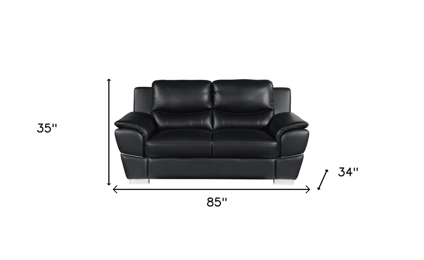 Two Piece Indoor Black Genuine Leather Five Person Seating Set