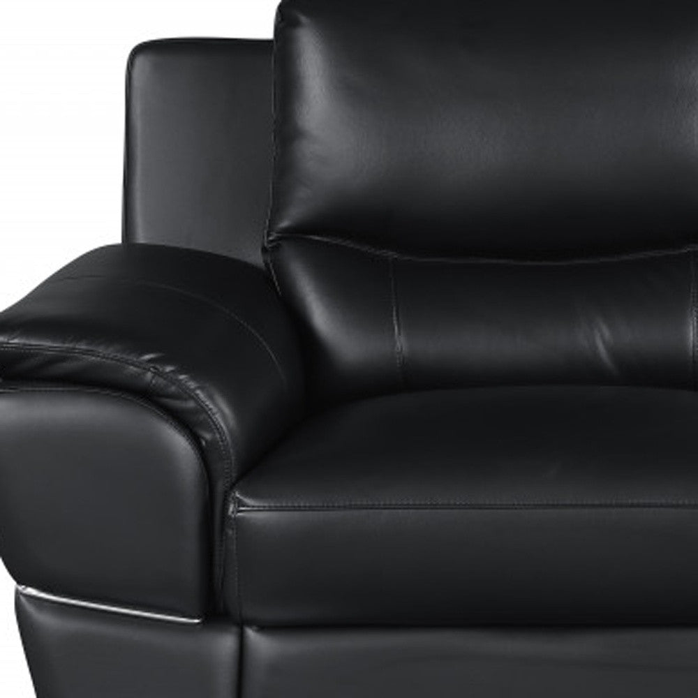 Two Piece Indoor Black Genuine Leather Five Person Seating Set