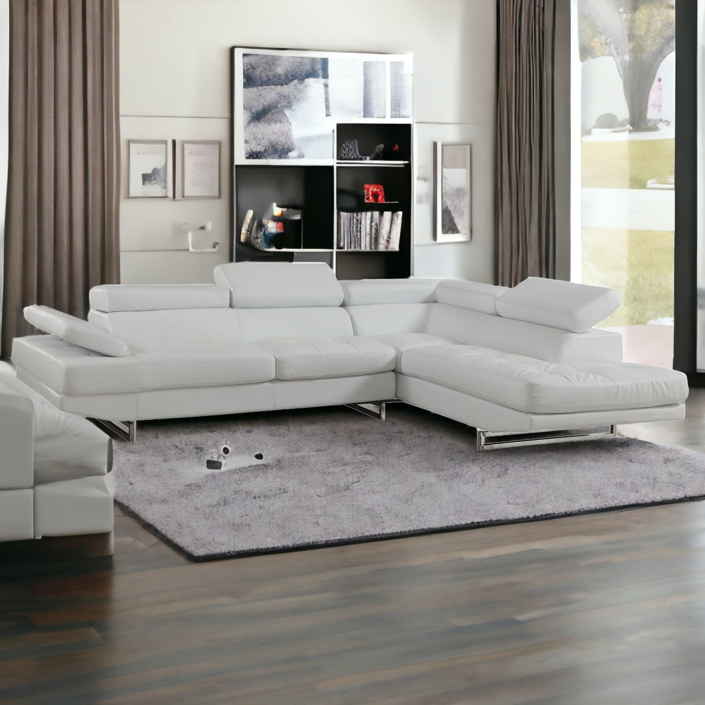 Gray Leather L Shaped Two Piece Corner Sectional