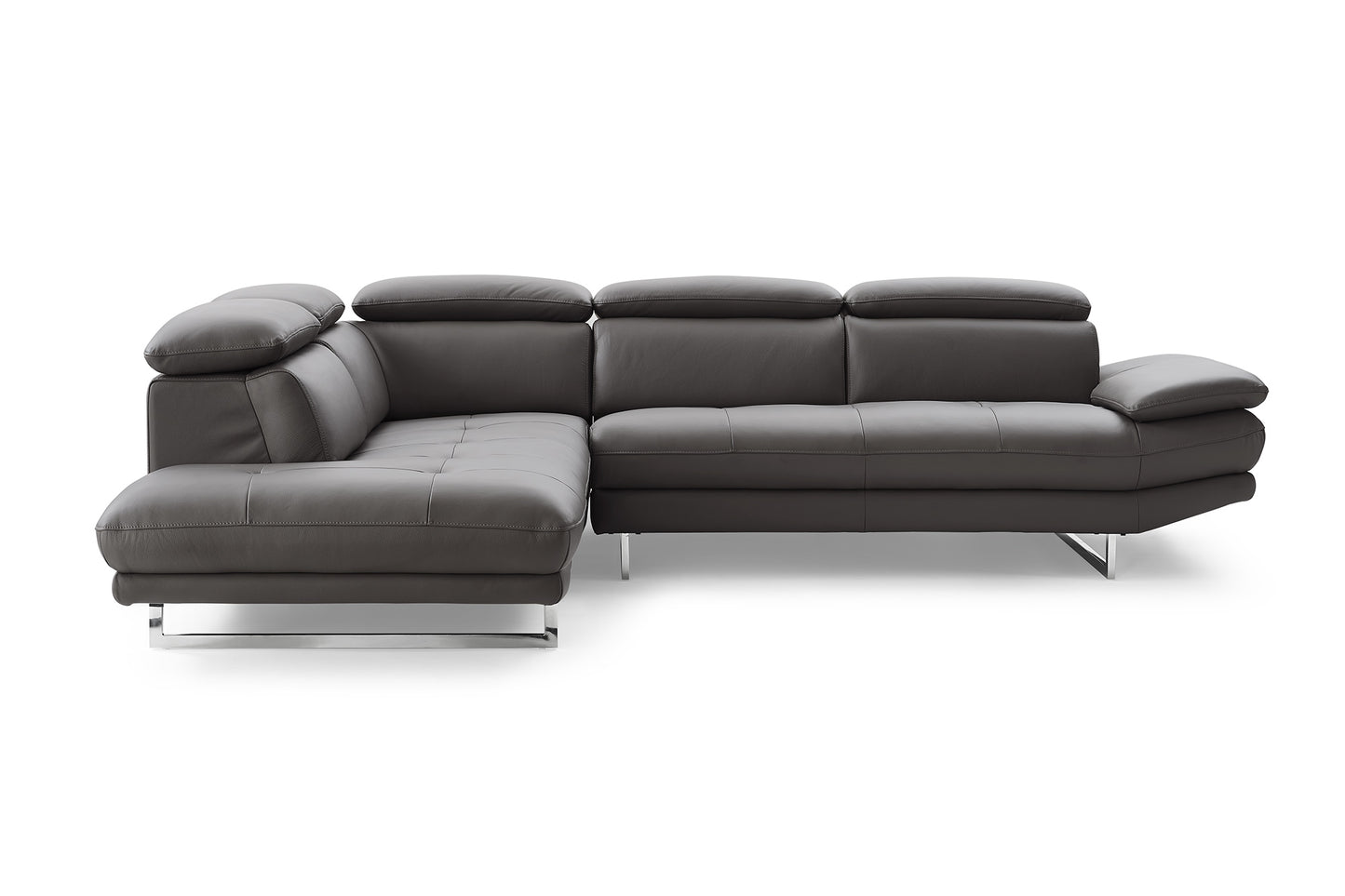 Dark Gray Genuine Leather L Shaped Two Piece Sofa and Chaise Sectional