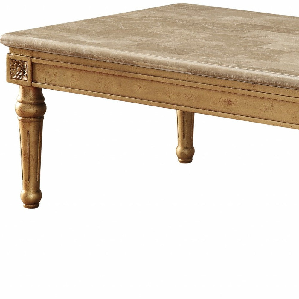 32" X 57" X 20" Marble Antique Gold Wood Coffee Table