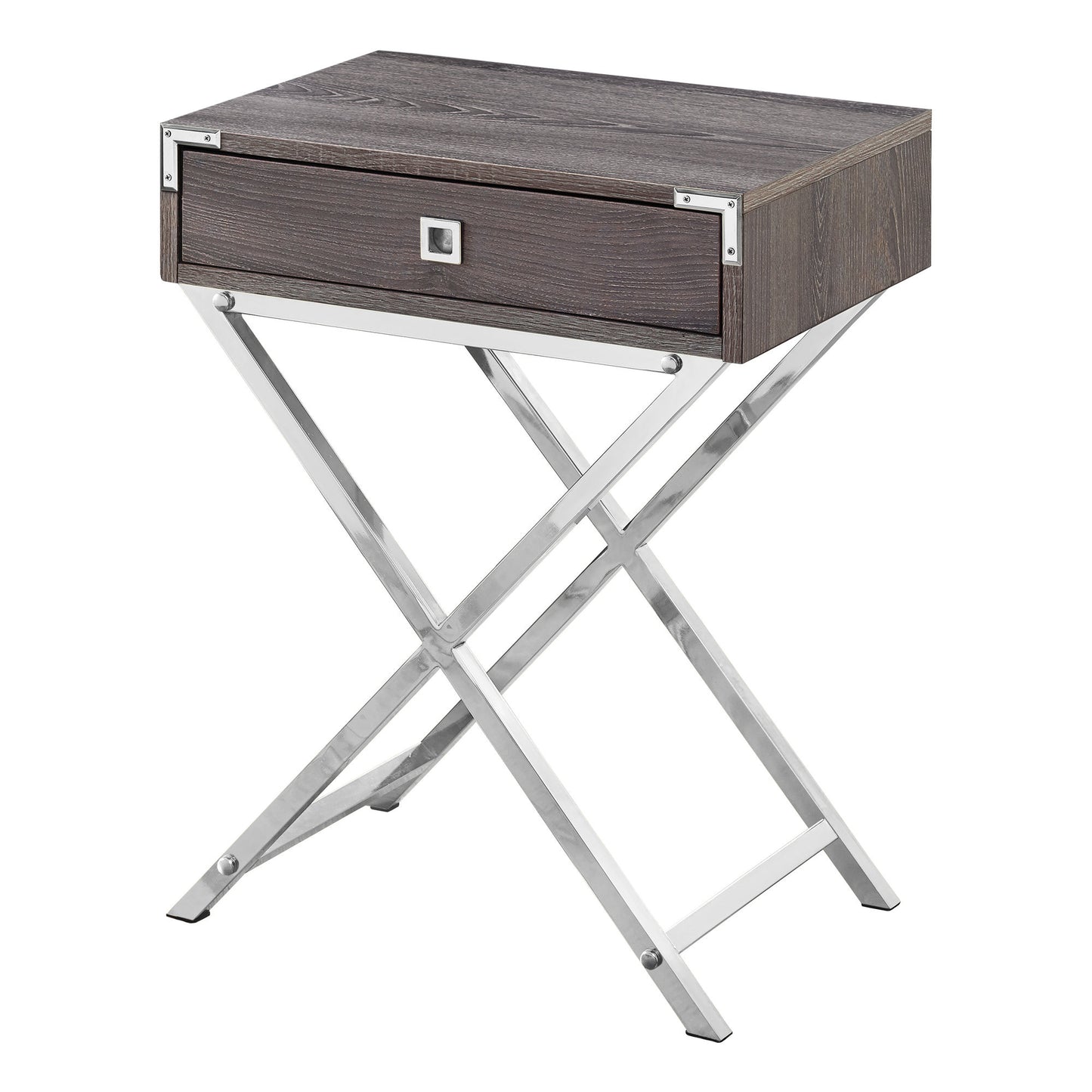 24" Silver And Deep Taupe End Table With Drawer