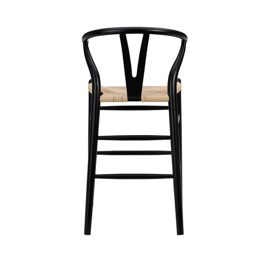 38" Black Solid Wood Counter Stool With Natural Seat