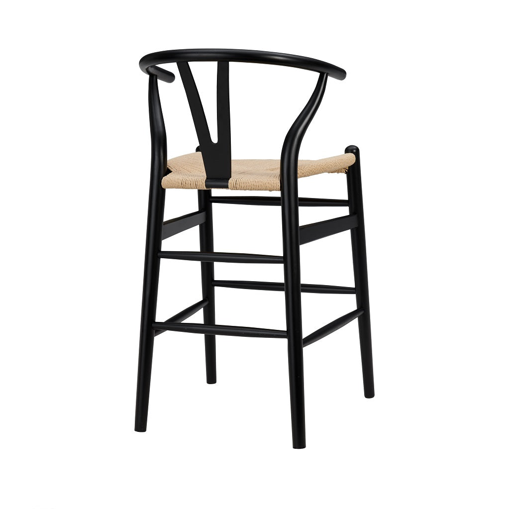 38" Black Solid Wood Counter Stool With Natural Seat