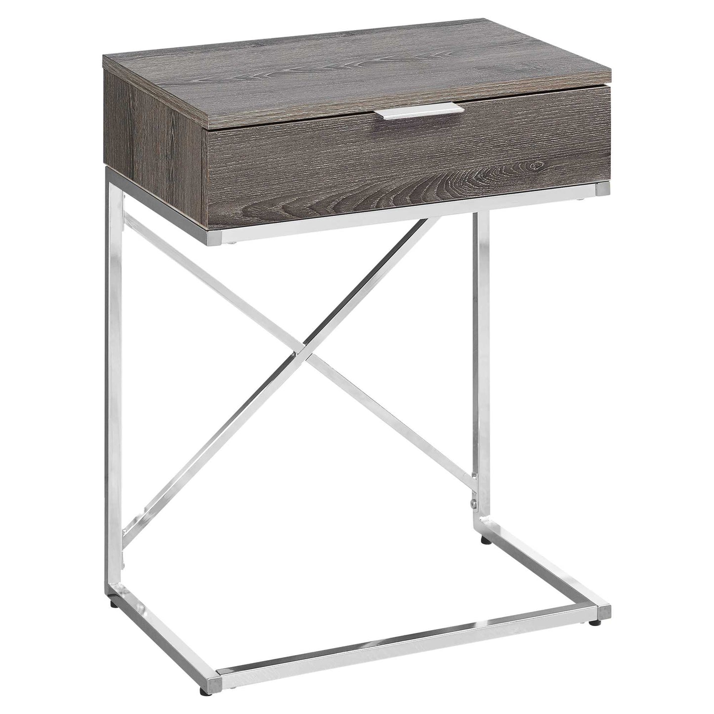 24" Silver And Taupe Solid And Manufactured Wood End Table With Drawer