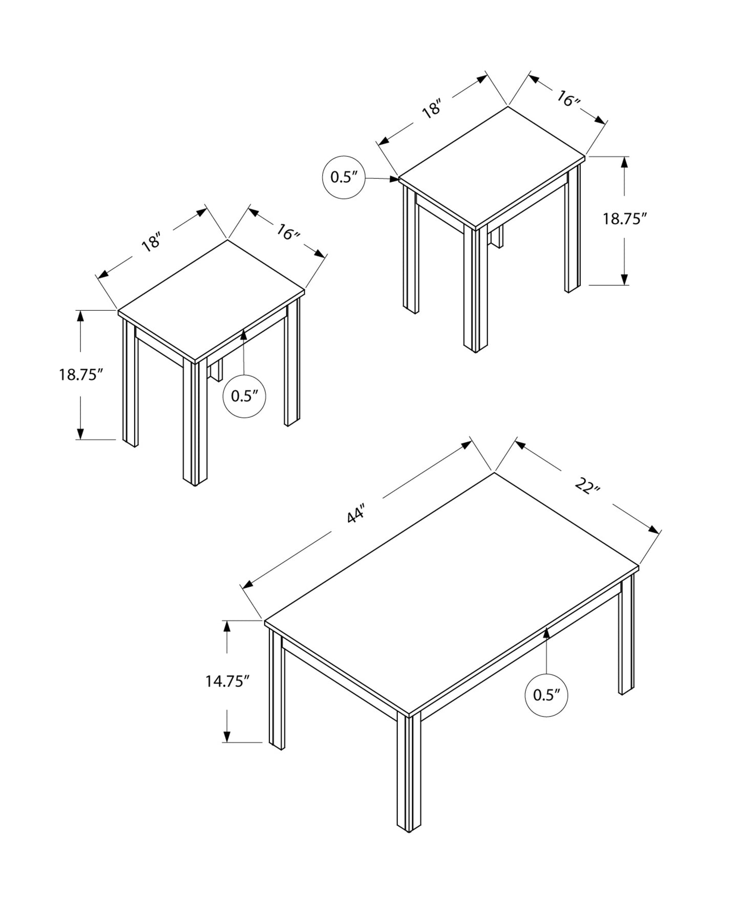 Cappuccino Table Set - 3Pcs Set