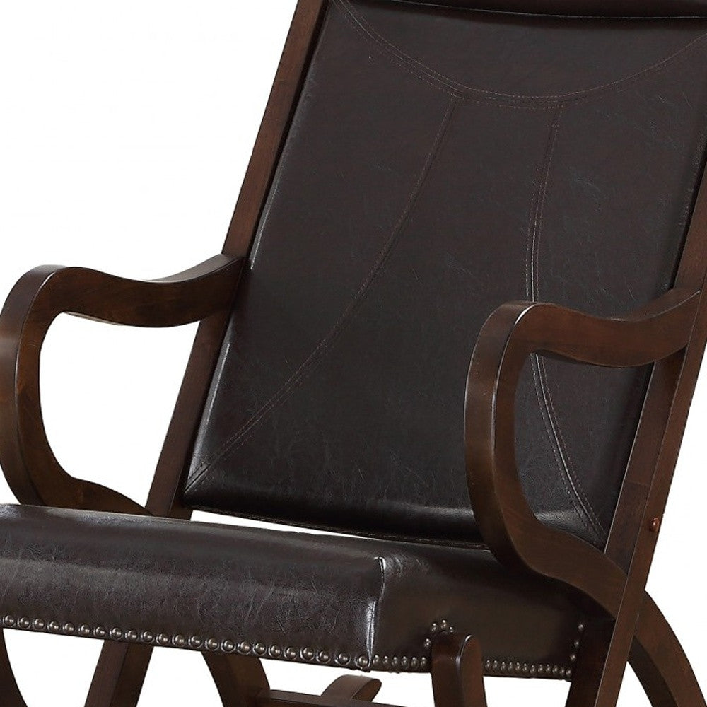 Espresso Brown Faux Leather With Walnut Finish Rocking Chair