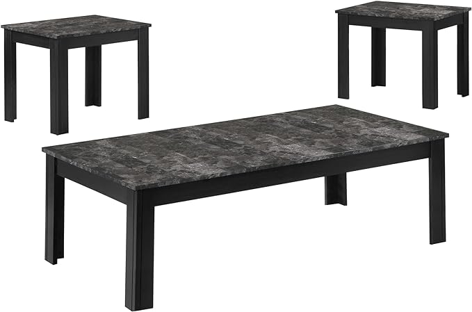 Black Grey Marble-Look Top Table Set - 3Pcs Set