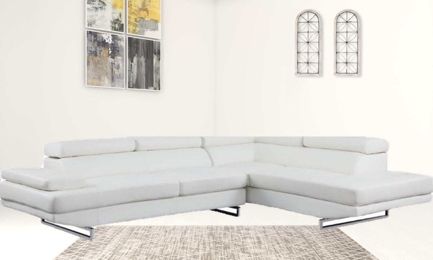 White Leather L Shaped Two Piece Corner Sectional