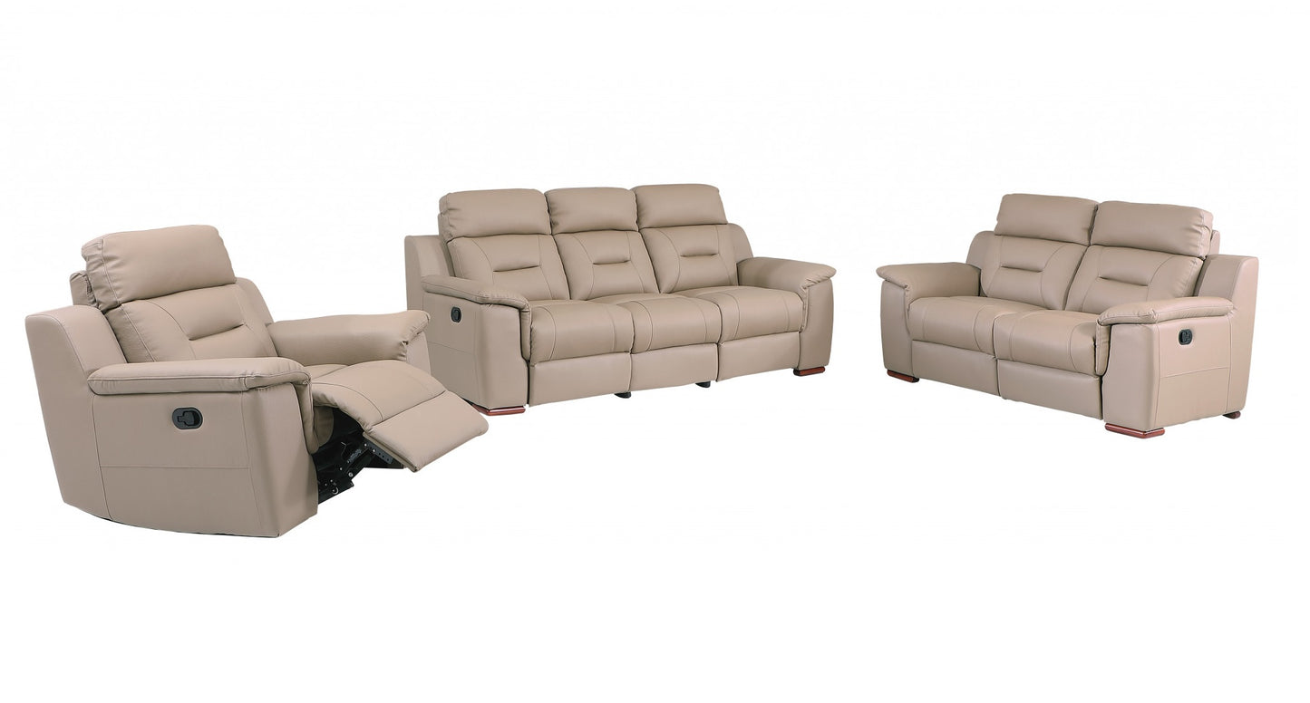 Three Piece Indoor Beige Genuine Leather Five Person Seating Set