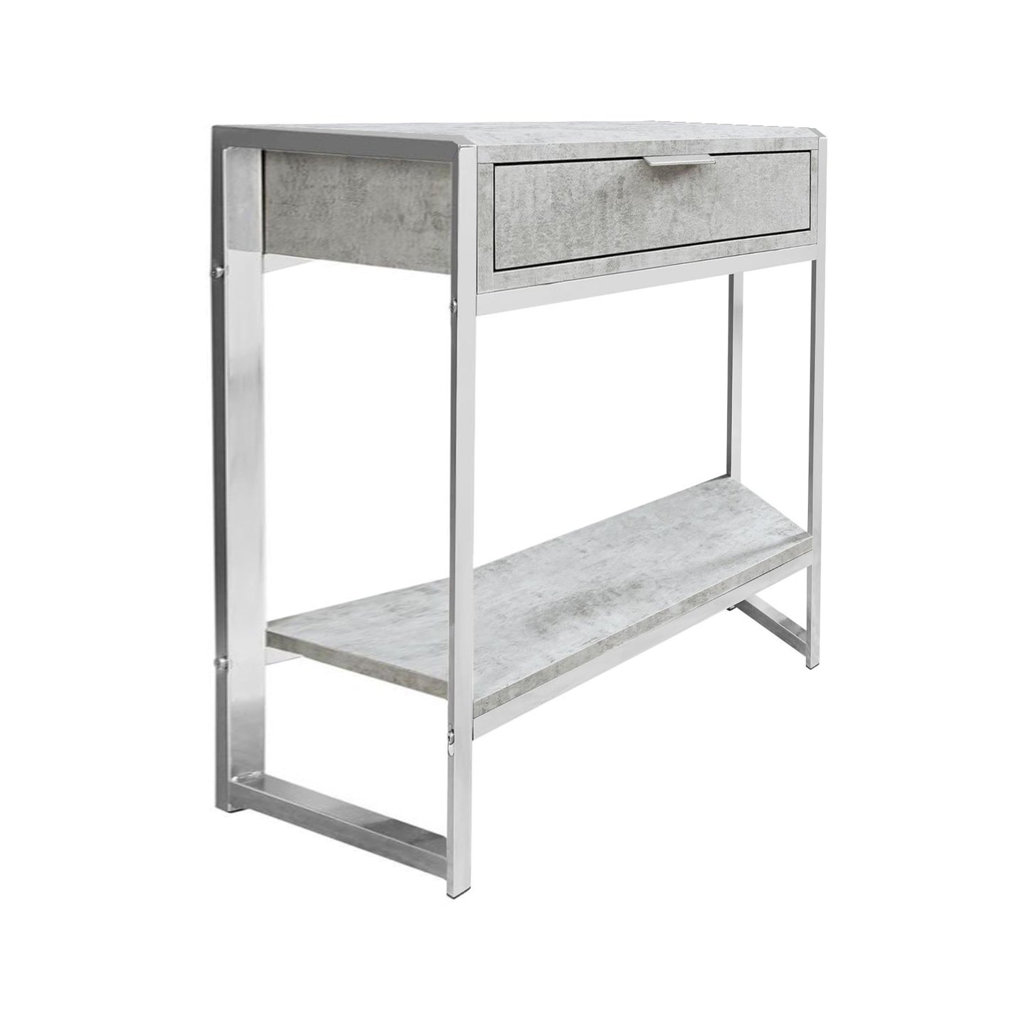 24" Silver And Gray End Table With Drawer And Shelf