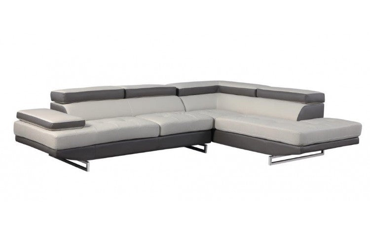 Gray Leather L Shaped Two Piece Corner Sectional