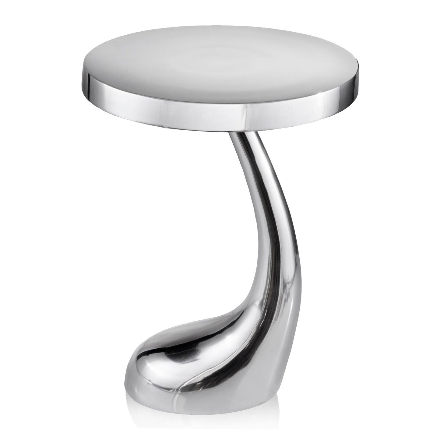 21" Silver Buffed Aluminum Curved Round End Table