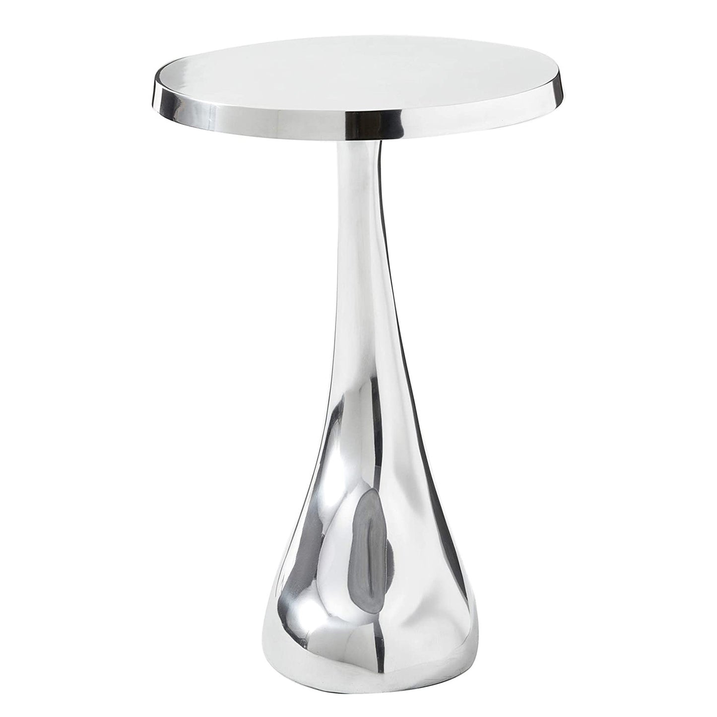 21" Silver Buffed Aluminum Curved Round End Table