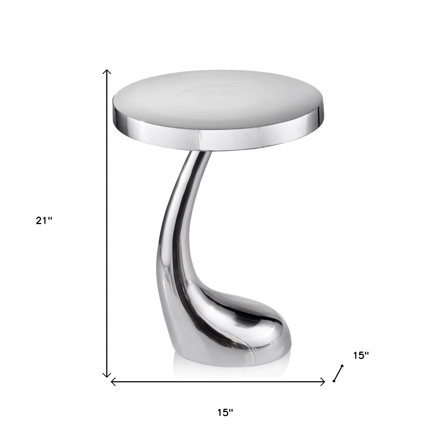 21" Silver Buffed Aluminum Curved Round End Table