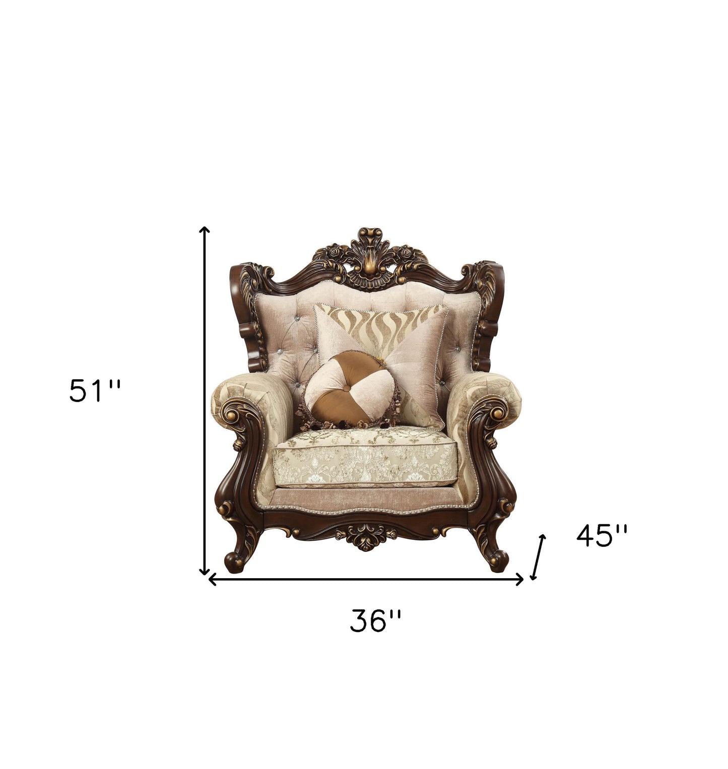 36" Beige And Brown Fabric Damask Tufted Chesterfield Chair