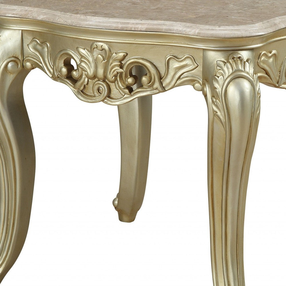 24" Antiqued White Faux Marble Mirrored End Table