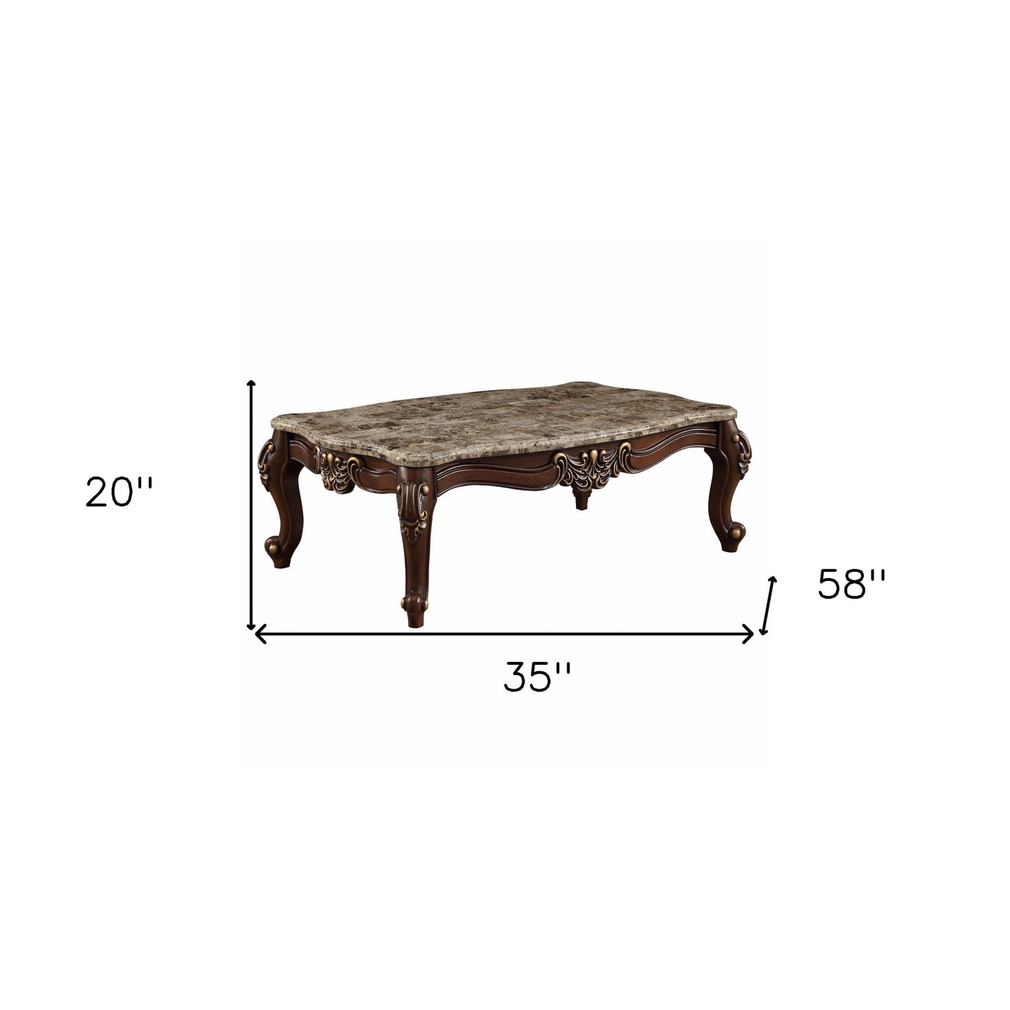 58" Brown Genuine Marble Rectangular Coffee Table