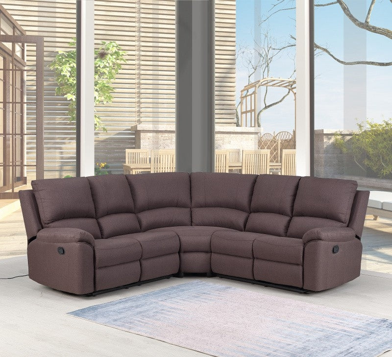 Brown Polyester Blend Reclining U Shaped Three Piece Corner Sectional