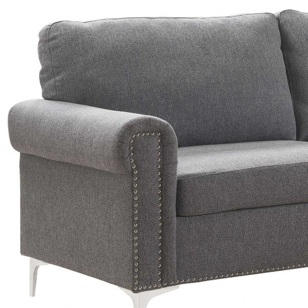 Gray Polyester L Shaped Two Piece Sofa and Chaise Sectional