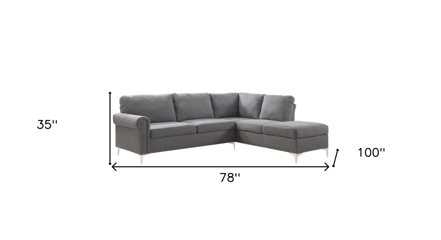 Gray Polyester L Shaped Two Piece Sofa and Chaise Sectional