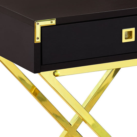 24" Gold And Dark Brown End Table With Drawer