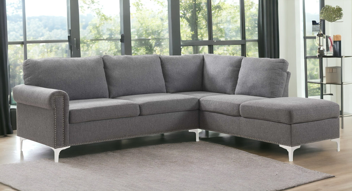 Gray Polyester L Shaped Two Piece Sofa and Chaise Sectional