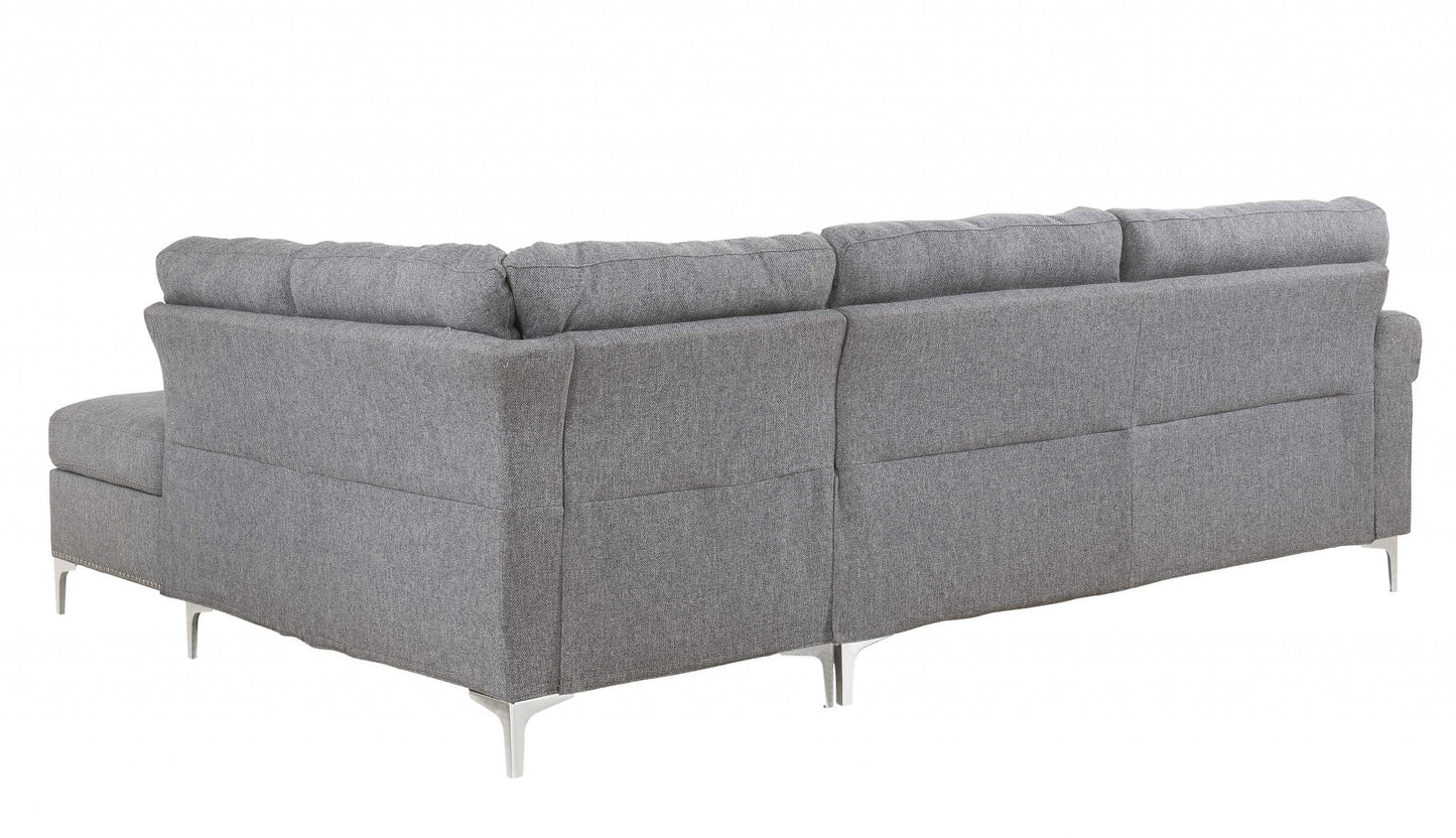 Gray Polyester L Shaped Two Piece Sofa and Chaise Sectional