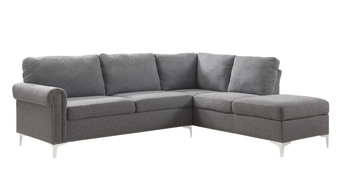 Gray Polyester L Shaped Two Piece Sofa and Chaise Sectional