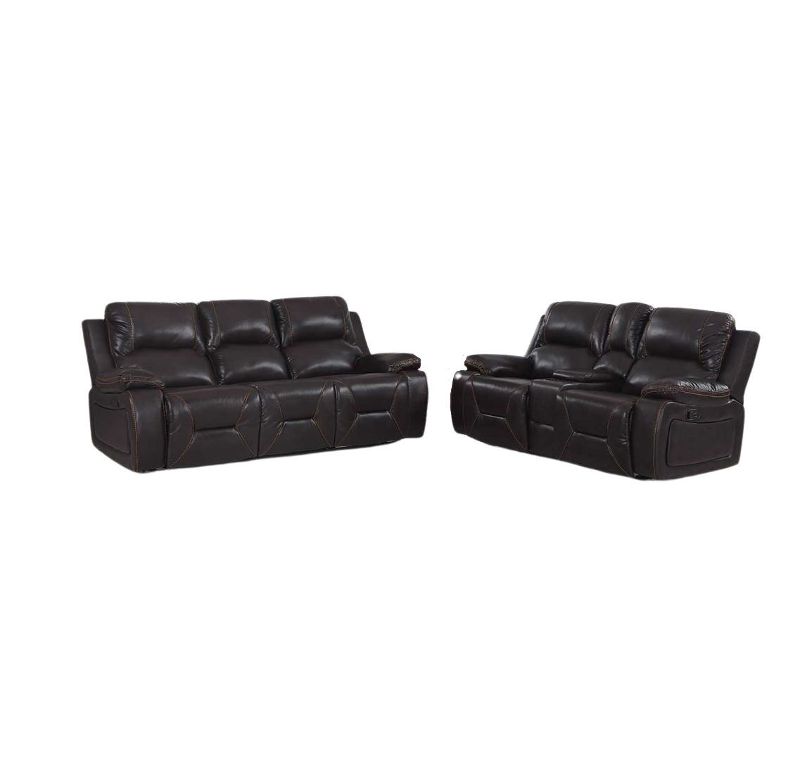 Two Piece Indoor Brown Faux Leather Five Person Seating Set