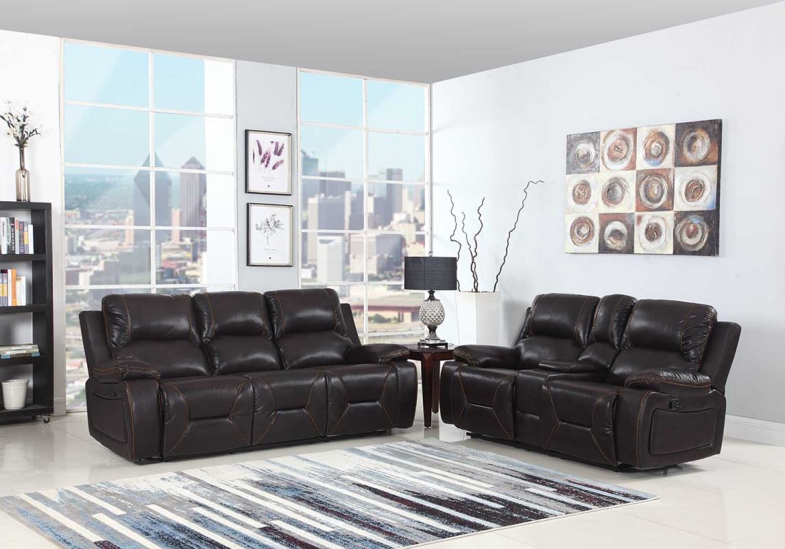 Two Piece Indoor Brown Faux Leather Five Person Seating Set