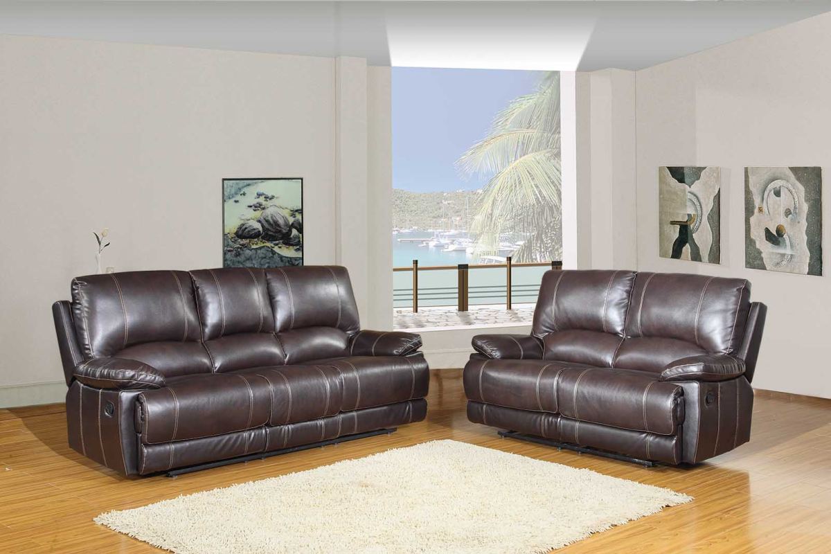 Two Piece Indoor Brown Faux Leather Five Person Seating Set