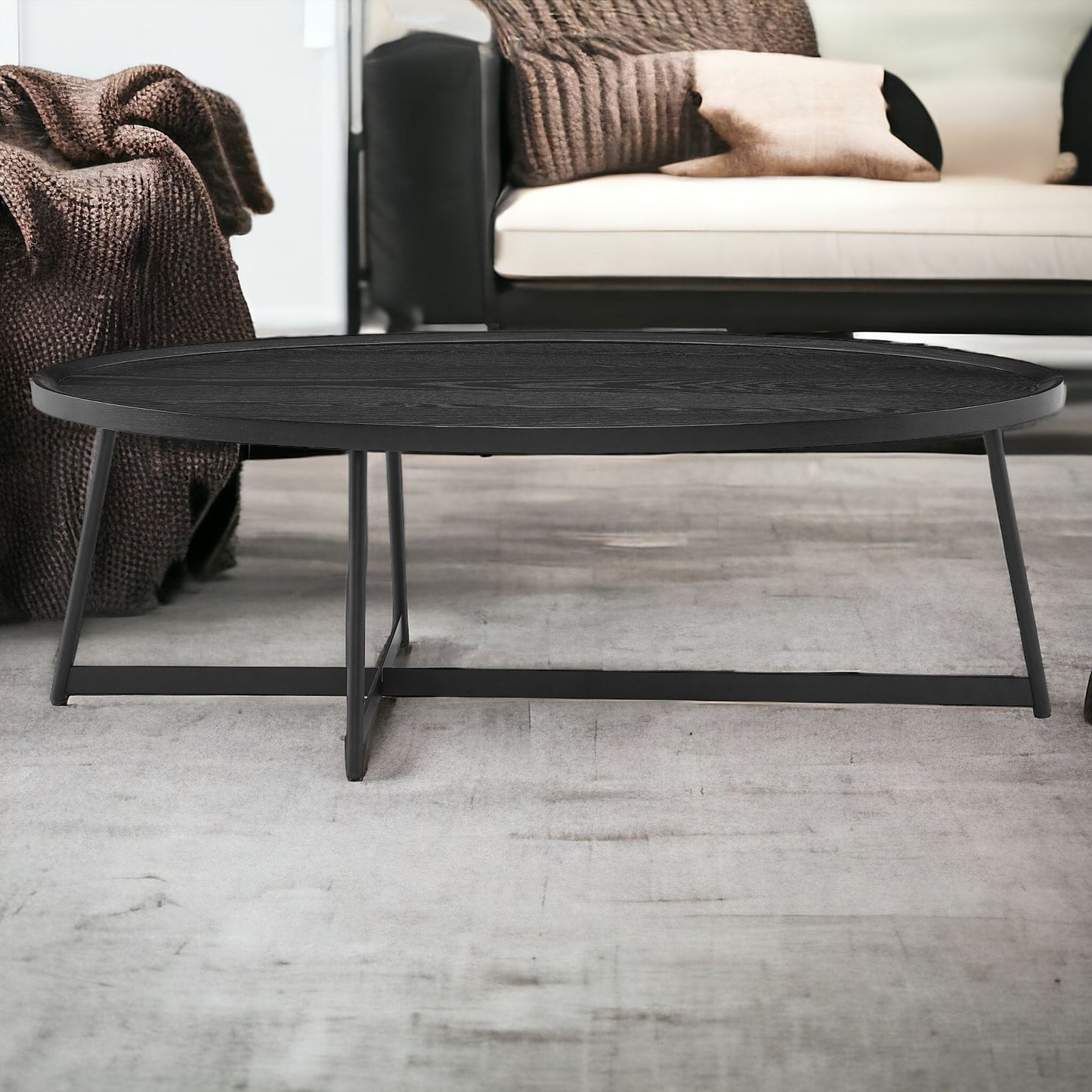 47" Black Metal Oval Coffee Table