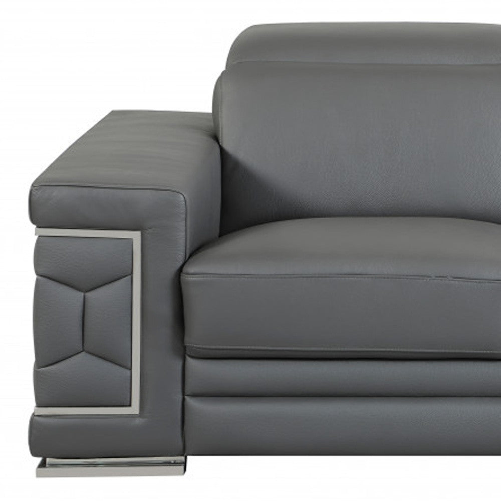 Two Piece Indoor Dark Gray Italian Leather Five Person Seating Set