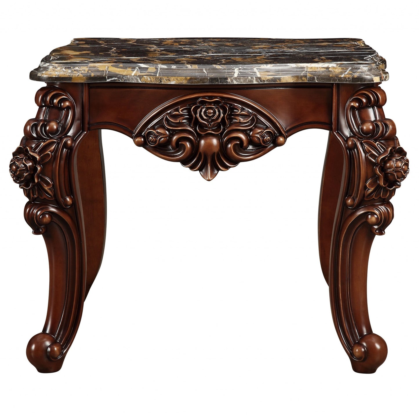 25" Walnut And Brown Faux Marble Mirrored End Table