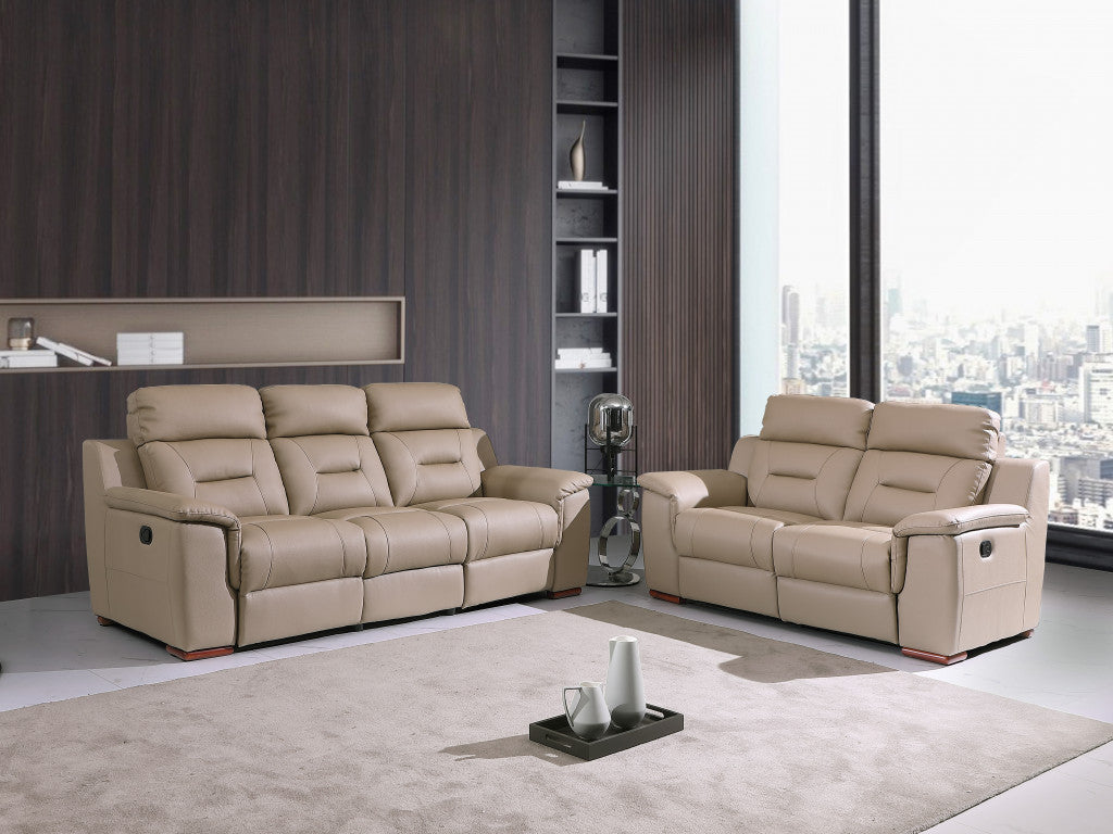 Two Piece Indoor Beige Genuine Leather Five Person Seating Set