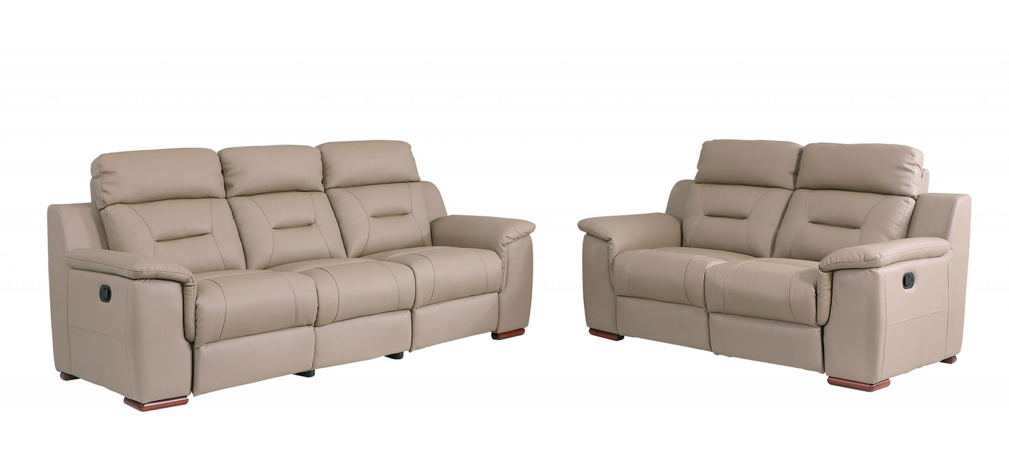 Two Piece Indoor Beige Genuine Leather Five Person Seating Set