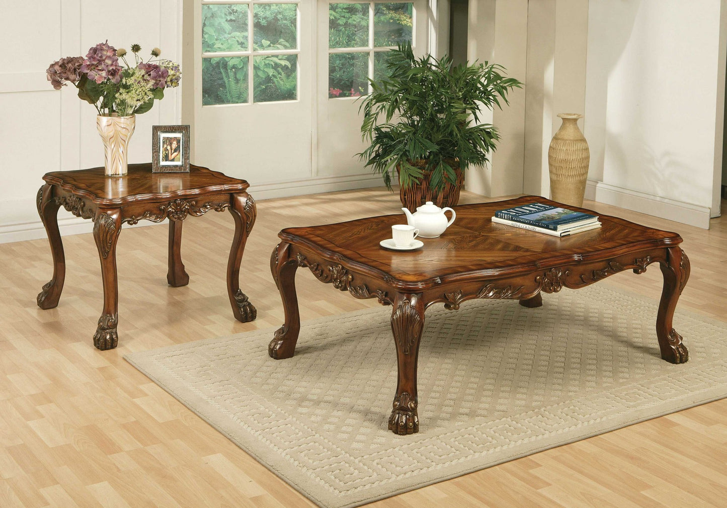 20" Cherry Oak And Brown Solid Wood Mirrored End Table