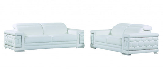 Two Piece Indoor White Italian Leather Five Person Seating Set