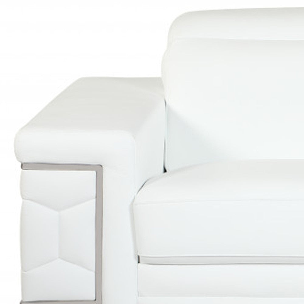 Two Piece Indoor White Italian Leather Five Person Seating Set