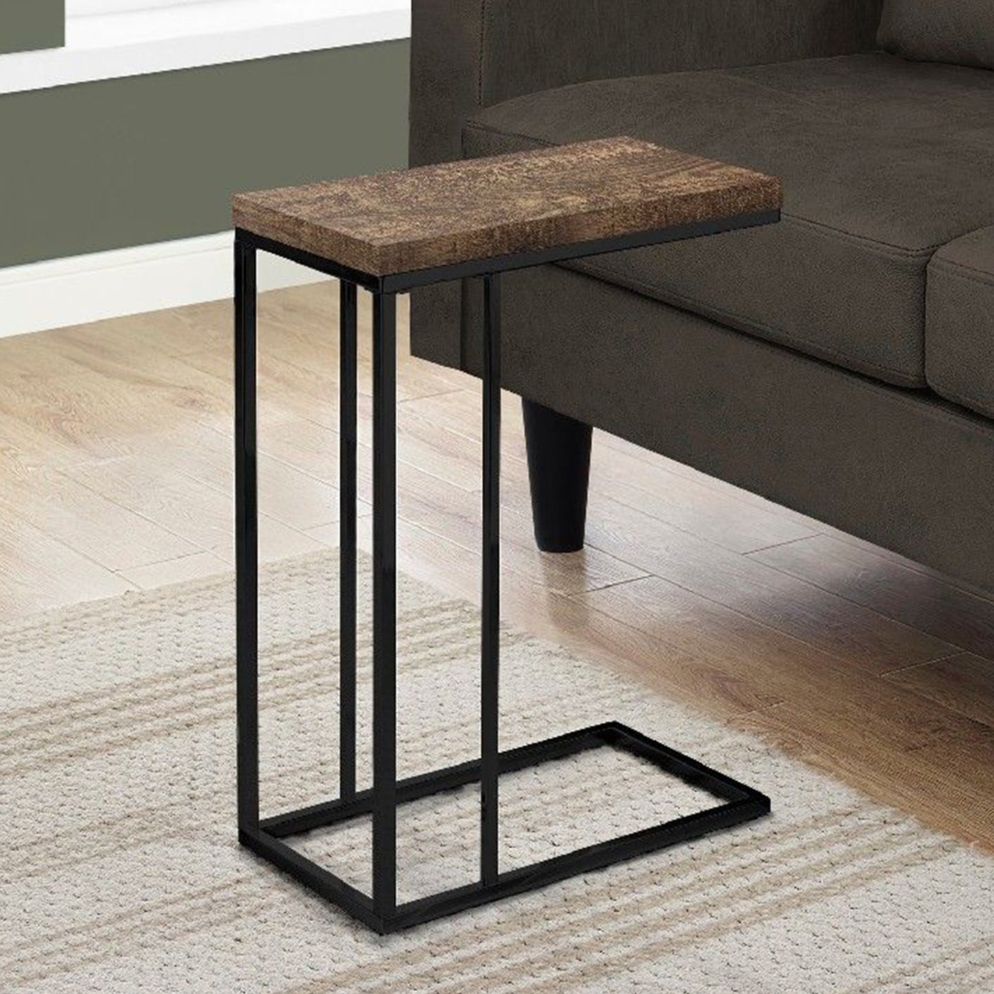 18.25" X 10.25" X 25.25" Brown and Black Particle Board Metal  Accent Table