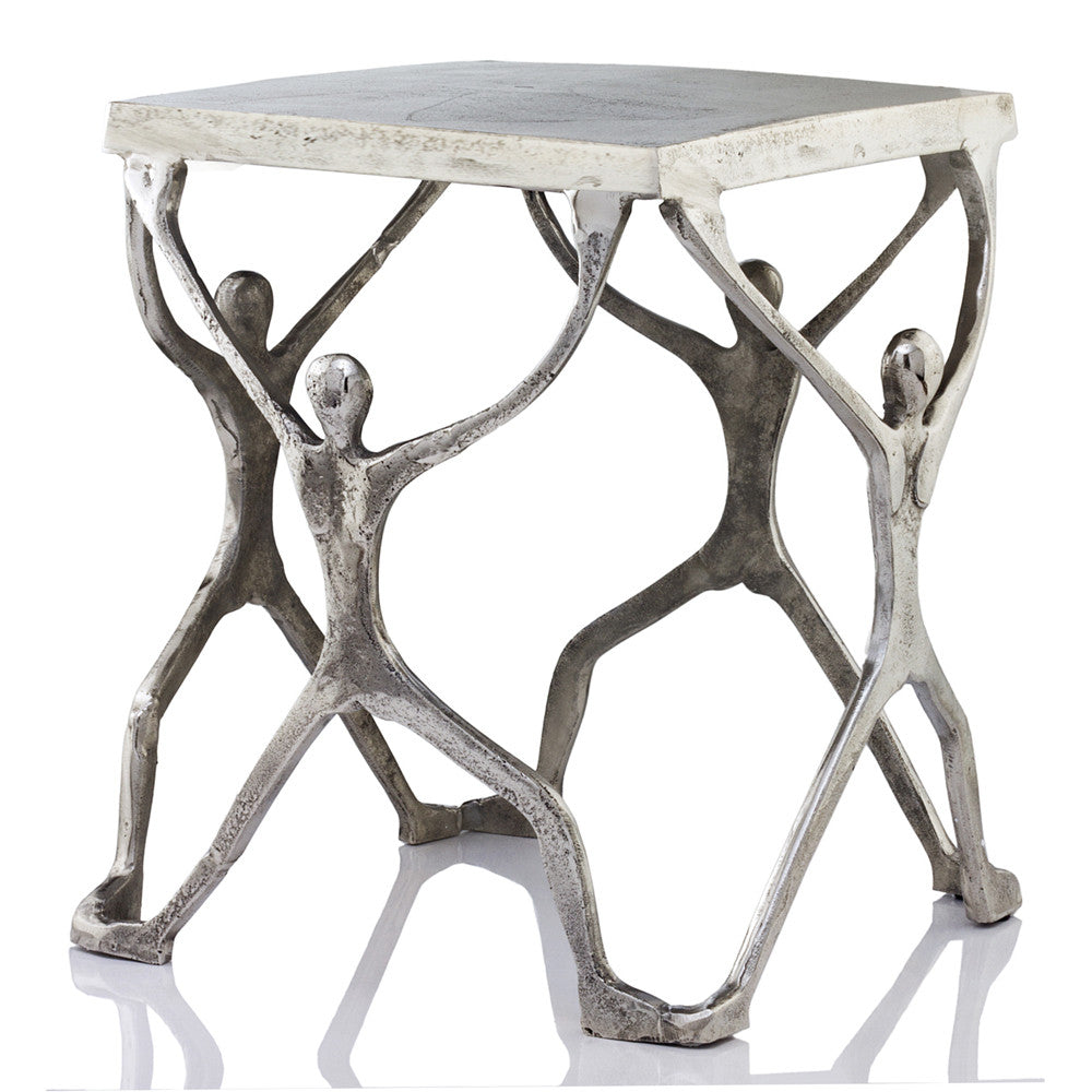 18" Silver And Antiqued White Aluminum End Table