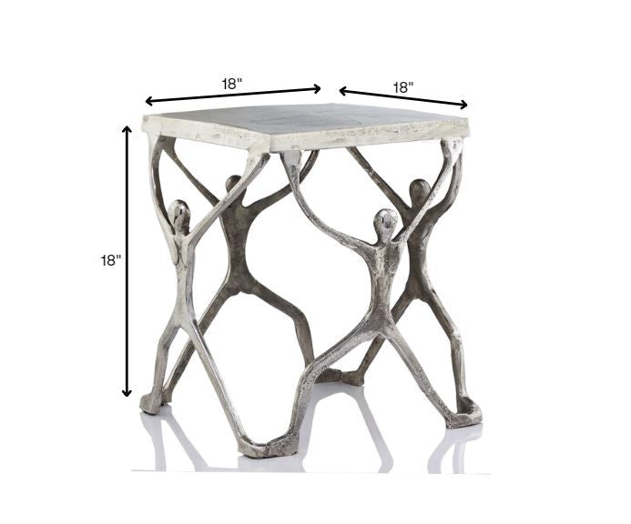 18" Silver And Antiqued White Aluminum End Table