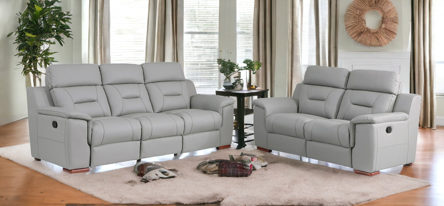 Two Piece Indoor Gray Genuine Leather Five Person Seating Set