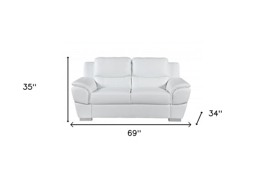 Two Piece Indoor White Genuine Leather Five Person Seating Set