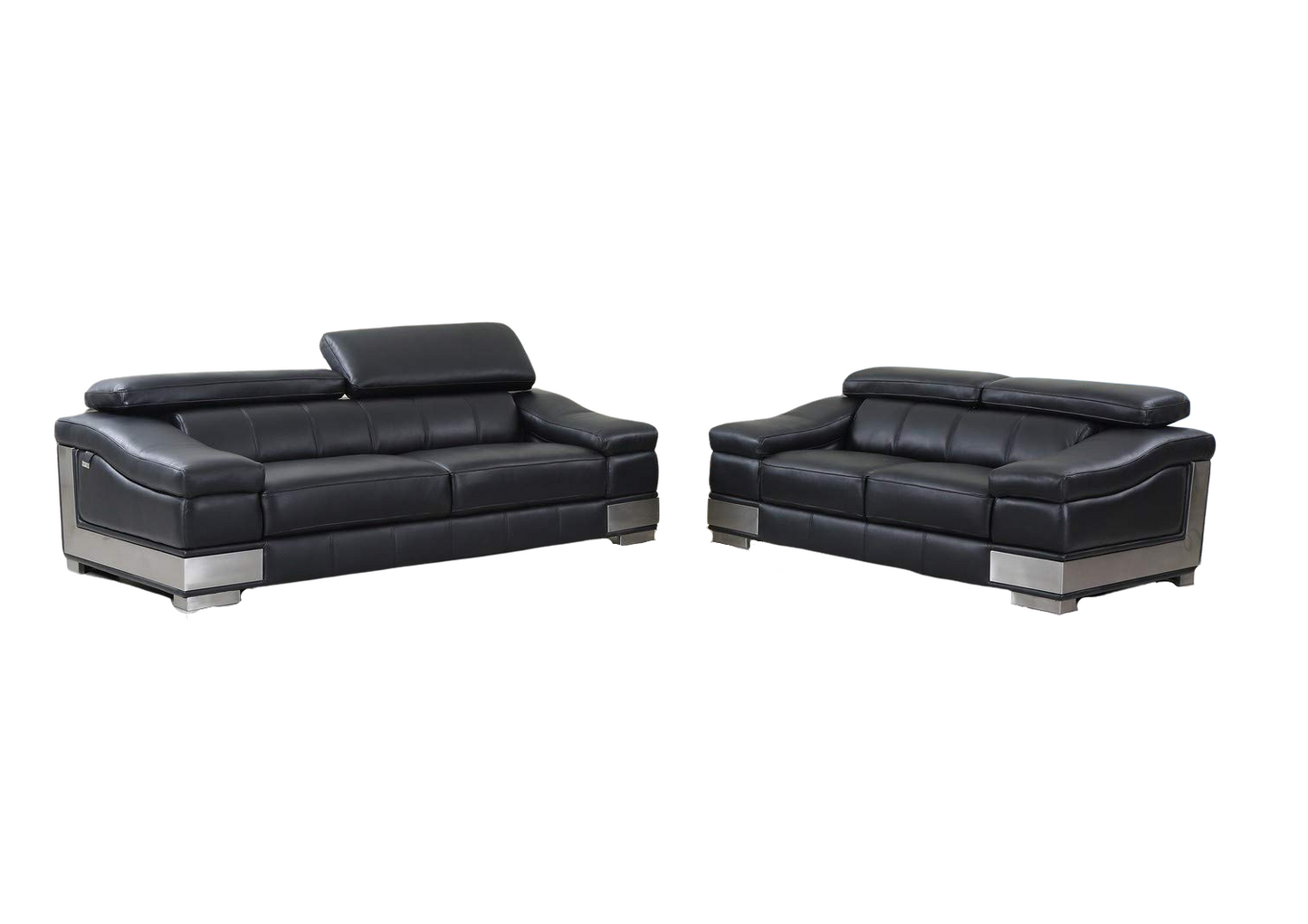 Two Piece Indoor Black Italian Leather Five Person Seating Set