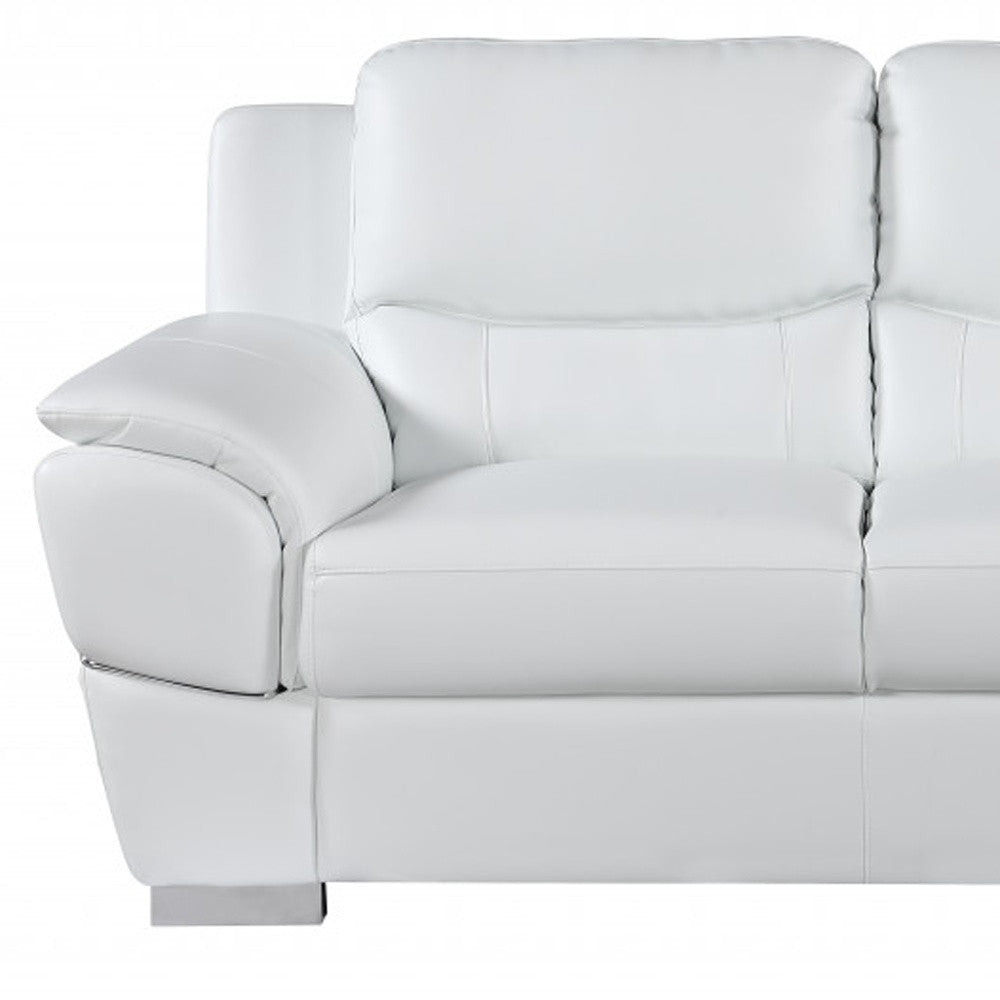 Two Piece Indoor White Genuine Leather Five Person Seating Set